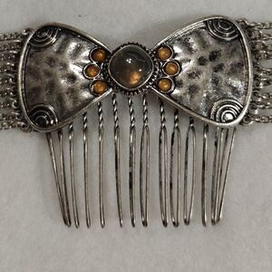 Vintage Silver Tone Hair Comb With Gemstone Accents